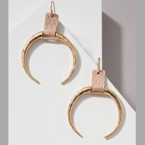 Hammered Crescent Horn Drop Earrings - Picture 2 of 3